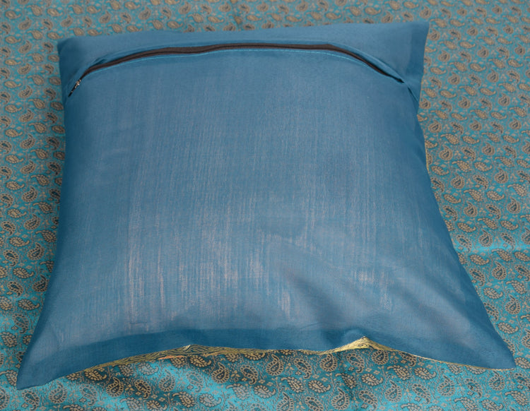 Turquoise Blue Banarasi Diwan Set – Silk Zari Brocade Cushion & Bolster Covers