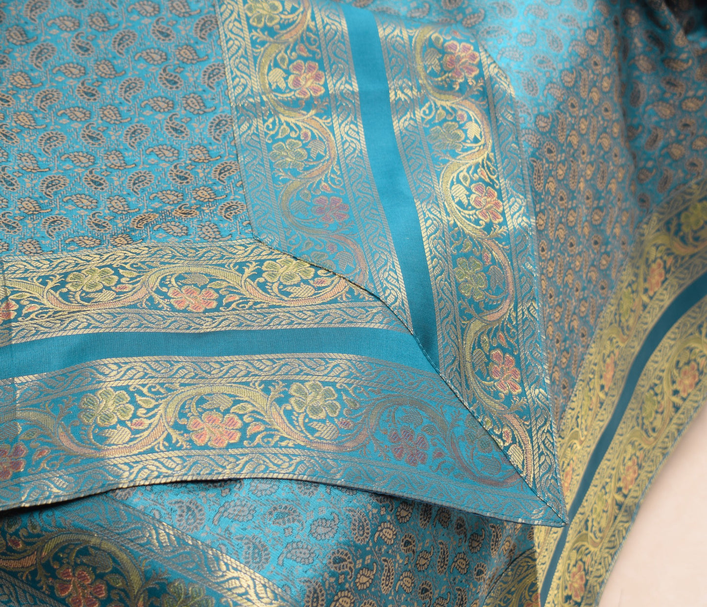 Turquoise Blue Banarasi Diwan Set – Silk Zari Brocade Cushion & Bolster Covers
