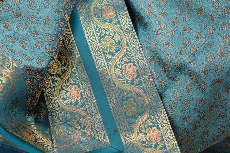 Turquoise Blue Banarasi Diwan Set – Silk Zari Brocade Cushion & Bolster Covers