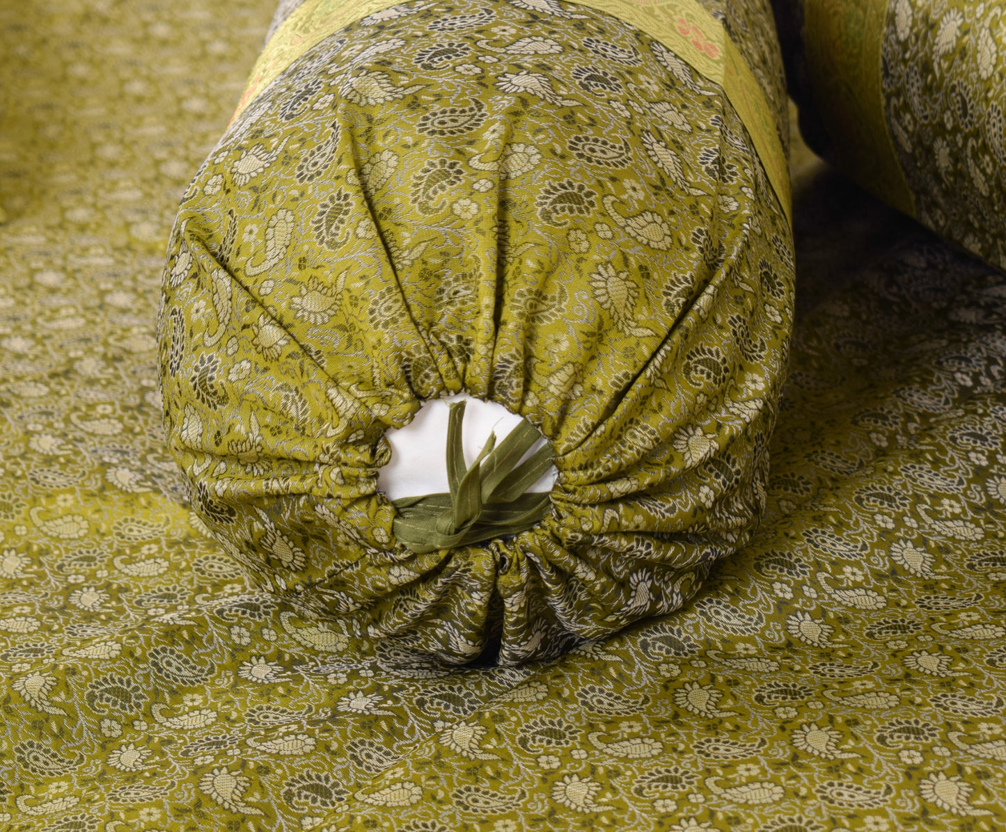 Elegant Green Banarasi Diwan Set Silk Woven Zari Brocade Cushion & Bolster Cover
