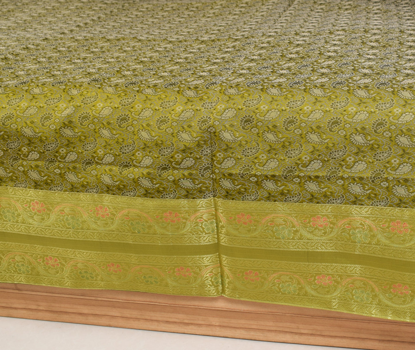 Elegant Green Banarasi Diwan Set Silk Woven Zari Brocade Cushion & Bolster Cover