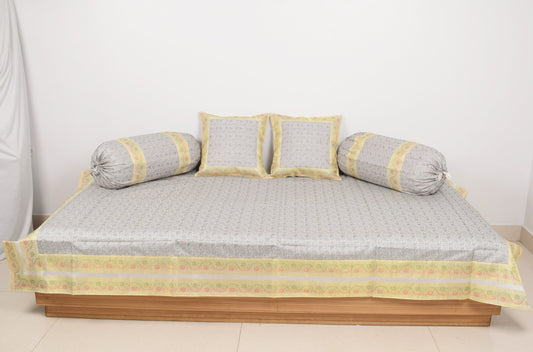 Banarasi Diwan Set– Charm in Silk Woven Zari Brocade Gray Cushion Bolster Cover