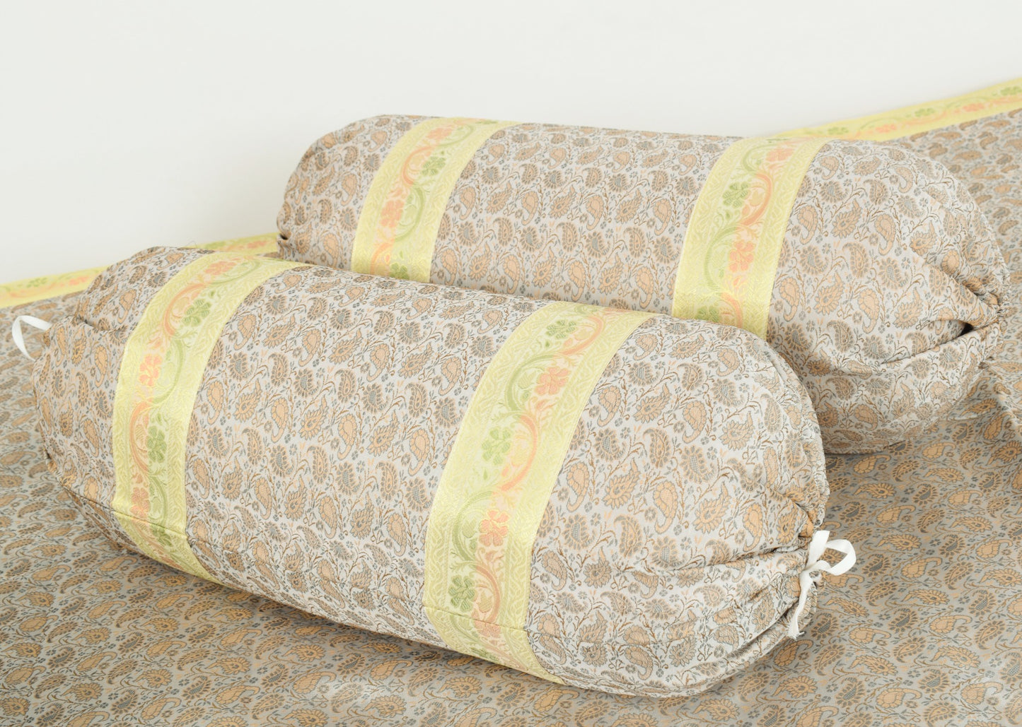 Banarasi Light Gray Diwan Set Cushion & Bolster Cover Silk & Woven Zari Brocade