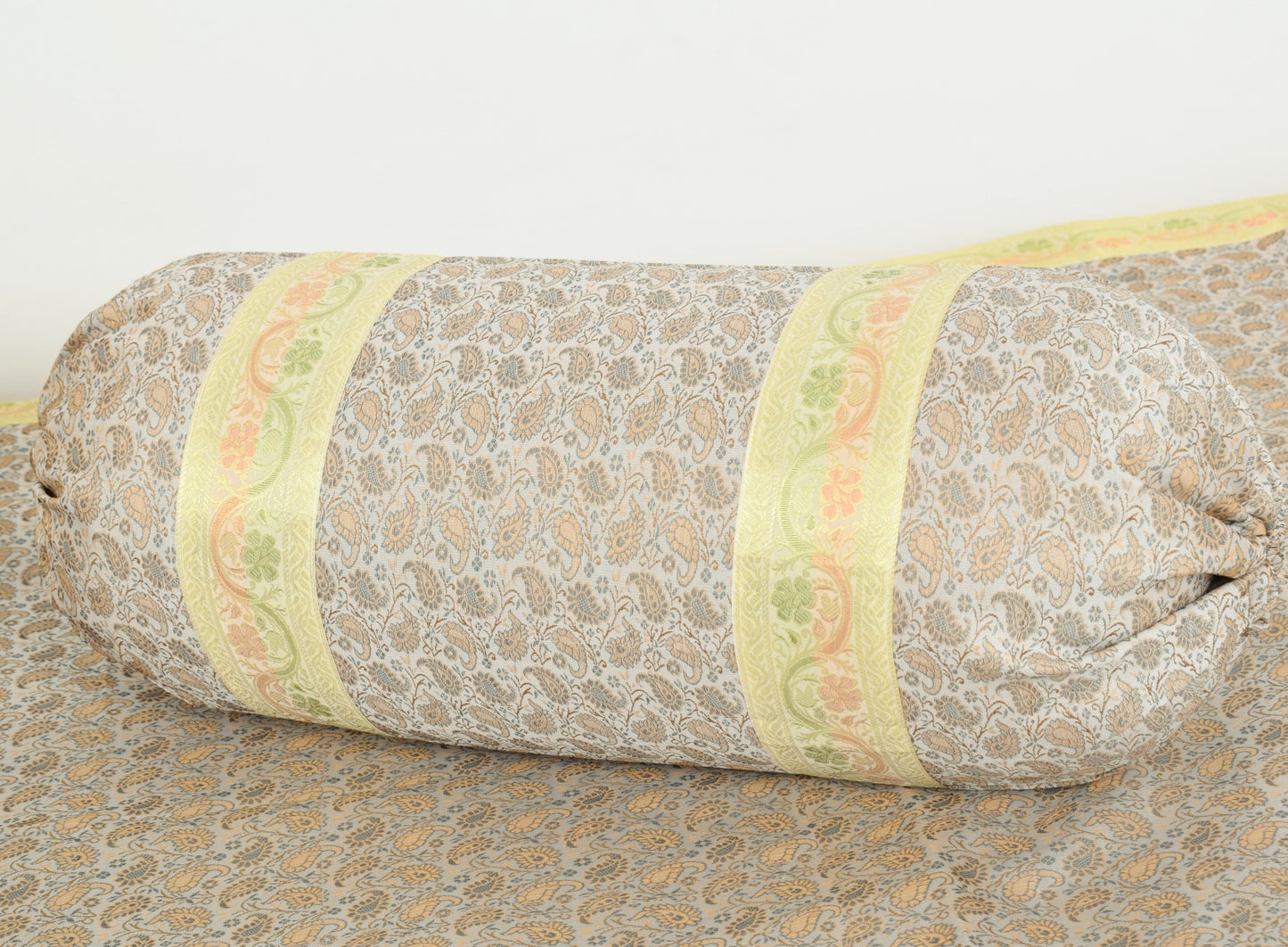 Banarasi Light Gray Diwan Set Cushion & Bolster Cover Silk & Woven Zari Brocade