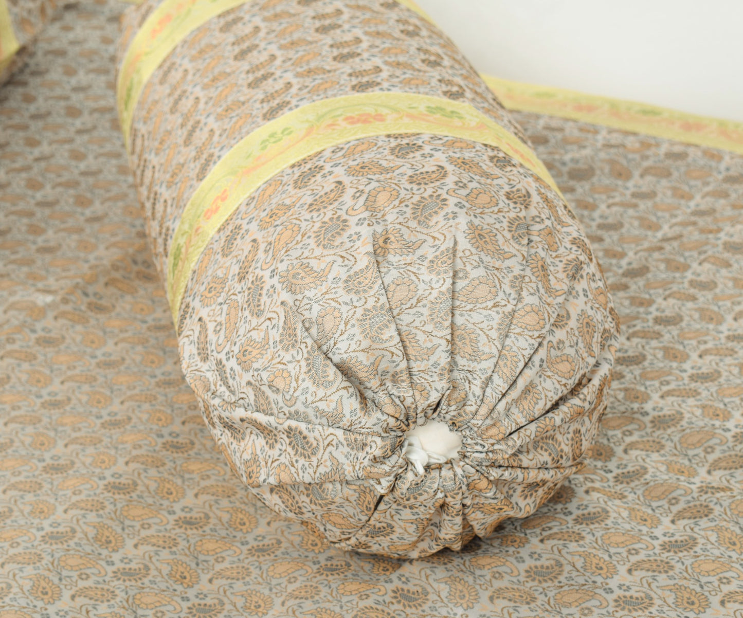 Banarasi Light Gray Diwan Set Cushion & Bolster Cover Silk & Woven Zari Brocade