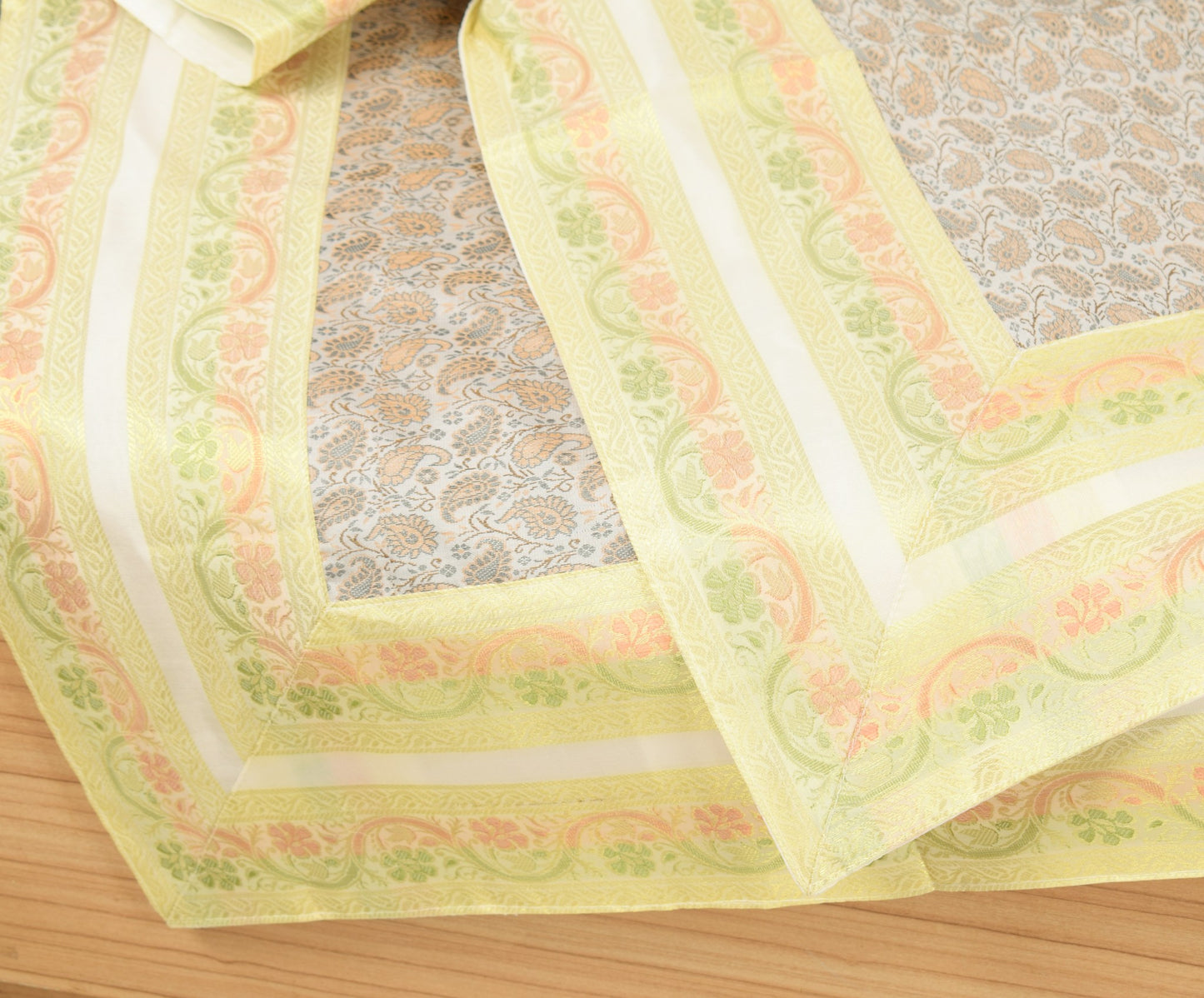 Banarasi Light Gray Diwan Set Cushion & Bolster Cover Silk & Woven Zari Brocade