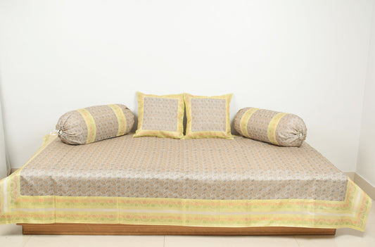 Banarasi Light Gray Diwan Set Cushion & Bolster Cover Silk & Woven Zari Brocade