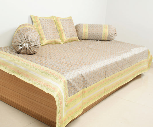 Banarasi Light Gray Diwan Set Cushion & Bolster Cover Silk & Woven Zari Brocade