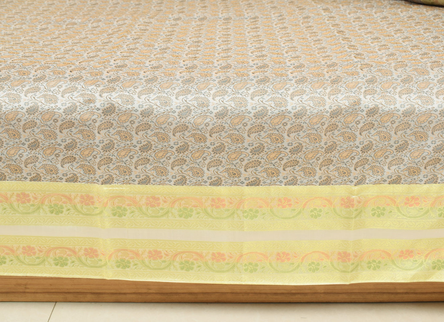 Banarasi Light Gray Diwan Set Cushion & Bolster Cover Silk & Woven Zari Brocade