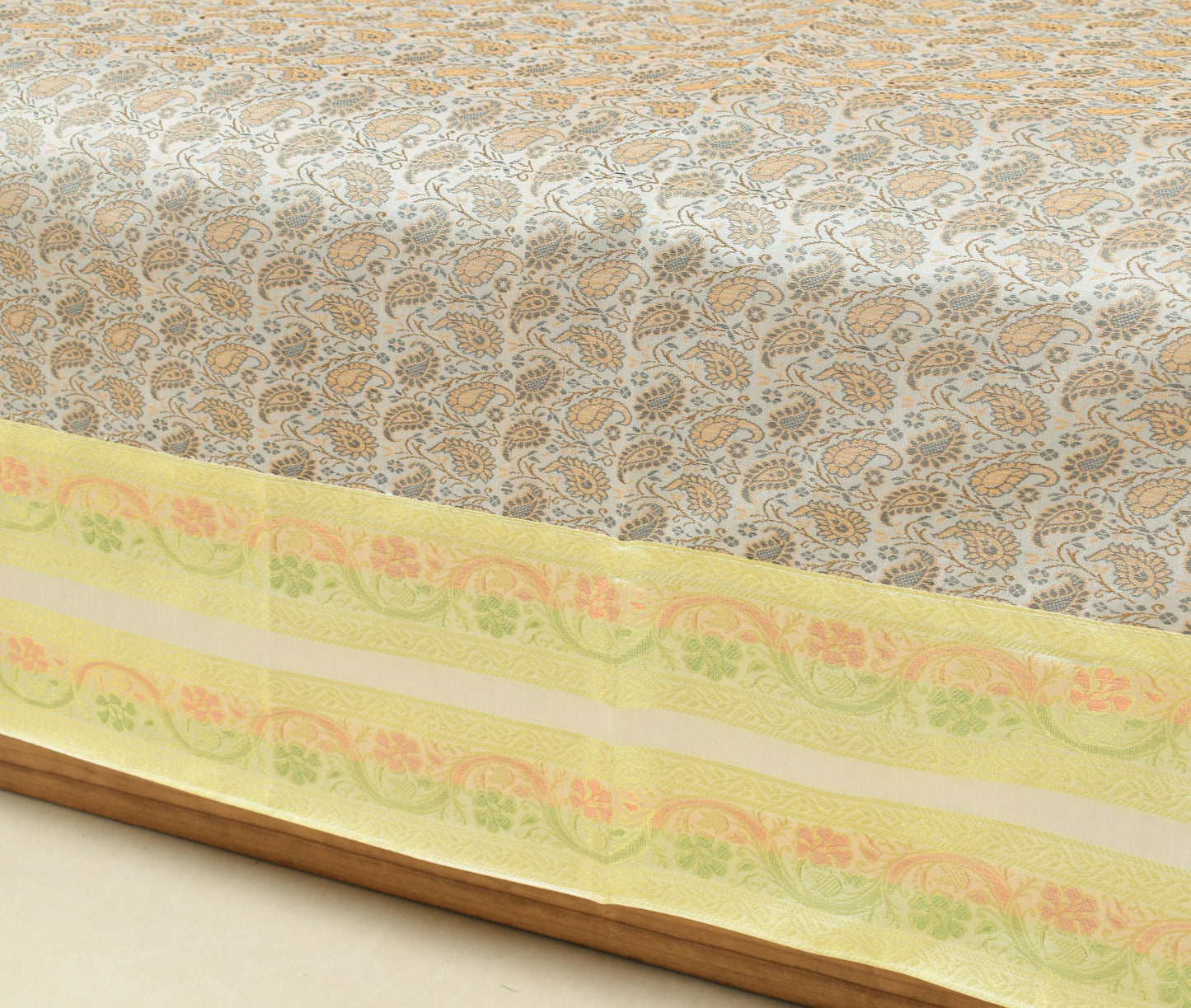 Banarasi Light Gray Diwan Set Cushion & Bolster Cover Silk & Woven Zari Brocade