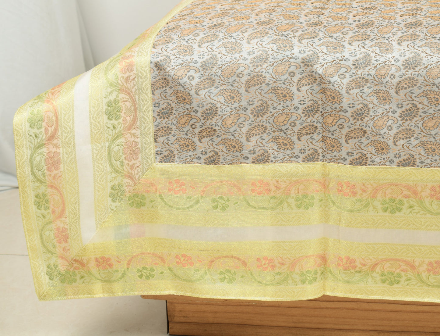 Banarasi Light Gray Diwan Set Cushion & Bolster Cover Silk & Woven Zari Brocade