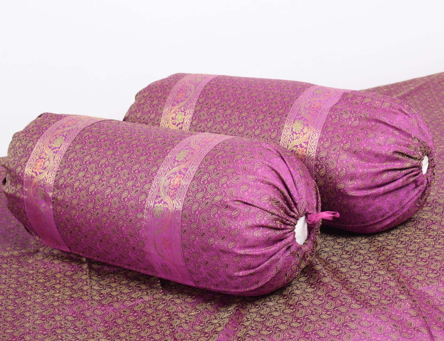 Purple Banarasi Diwan Set – Rich Silk Woven Zari Brocade Cushion & Bolster Cover