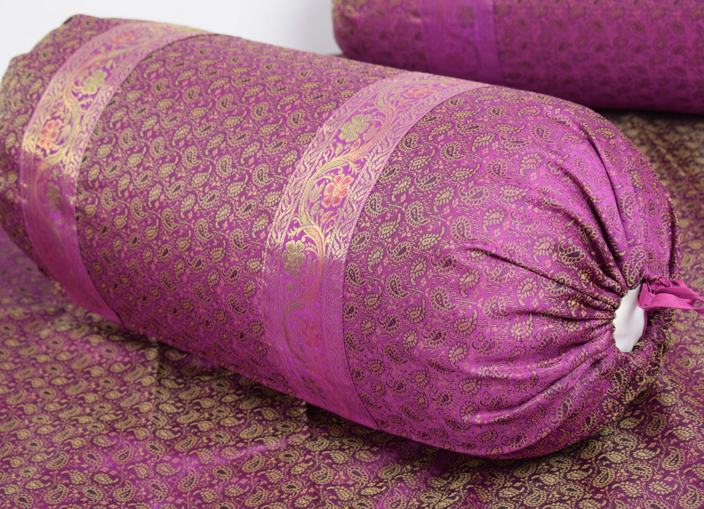 Purple Banarasi Diwan Set – Rich Silk Woven Zari Brocade Cushion & Bolster Cover