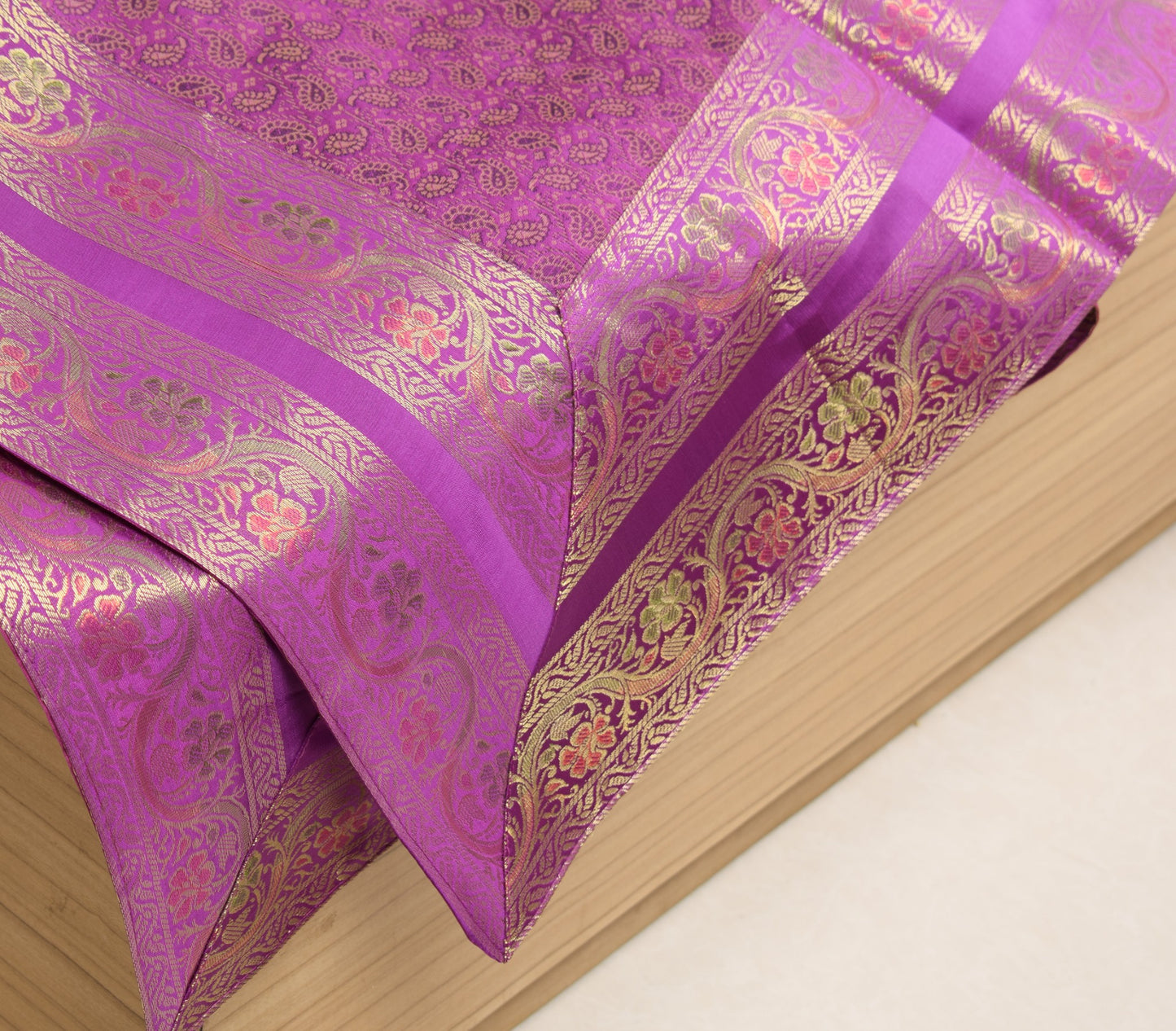 Purple Banarasi Diwan Set – Rich Silk Woven Zari Brocade Cushion & Bolster Cover