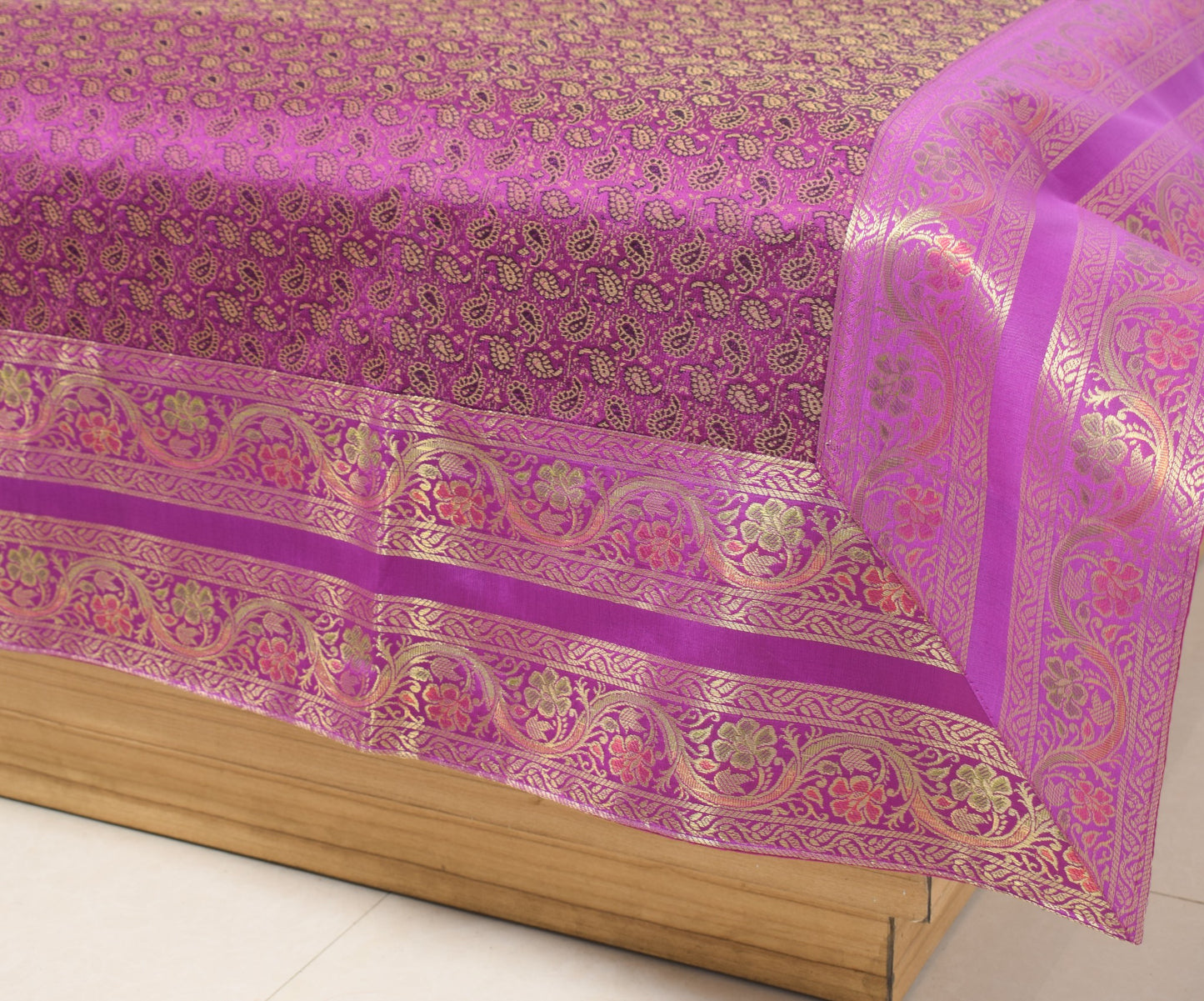 Purple Banarasi Diwan Set – Rich Silk Woven Zari Brocade Cushion & Bolster Cover