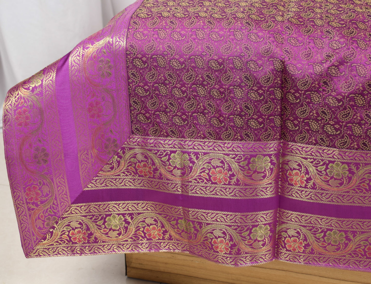 Purple Banarasi Diwan Set – Rich Silk Woven Zari Brocade Cushion & Bolster Cover