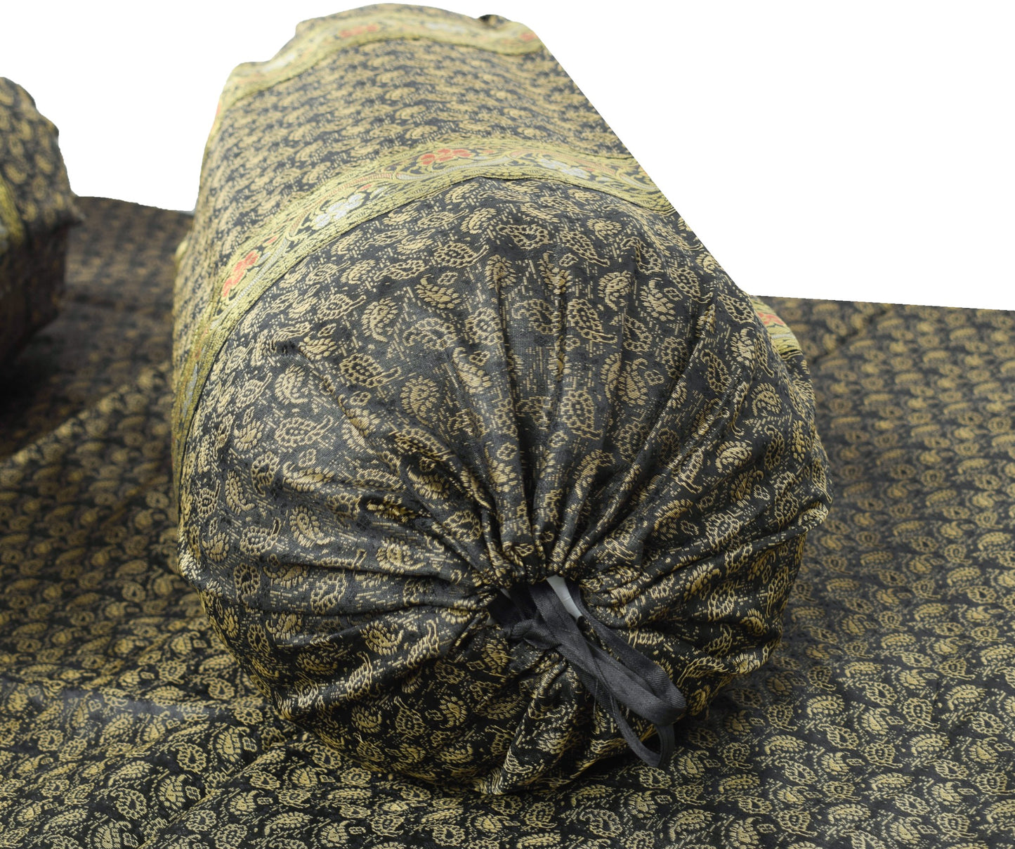 Black Banarasi Diwan Set – Rich Silk Woven Zari Brocade Cushion & Bolster Cover
