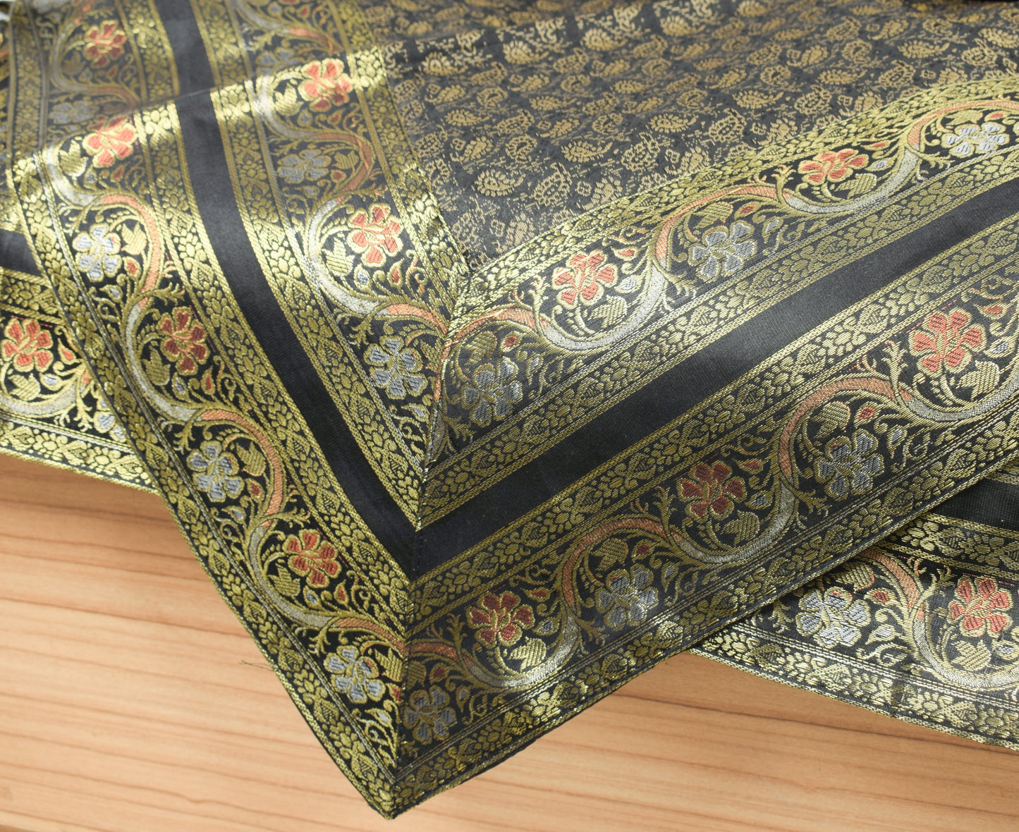 Black Banarasi Diwan Set – Rich Silk Woven Zari Brocade Cushion & Bolster Cover