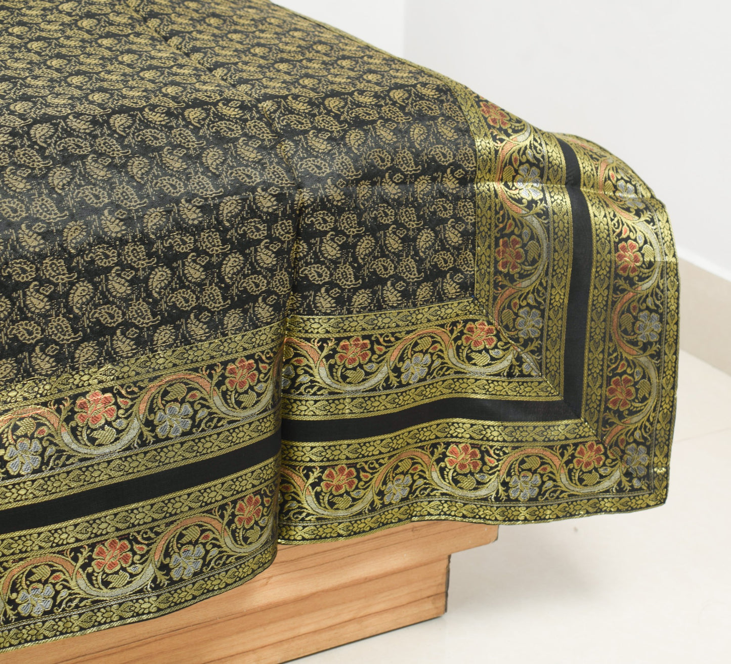 Black Banarasi Diwan Set – Rich Silk Woven Zari Brocade Cushion & Bolster Cover