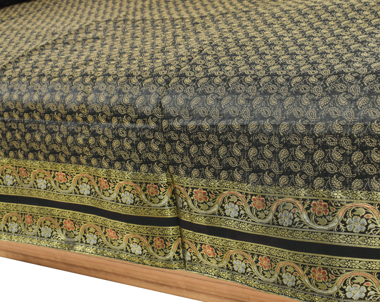 Black Banarasi Diwan Set – Rich Silk Woven Zari Brocade Cushion & Bolster Cover
