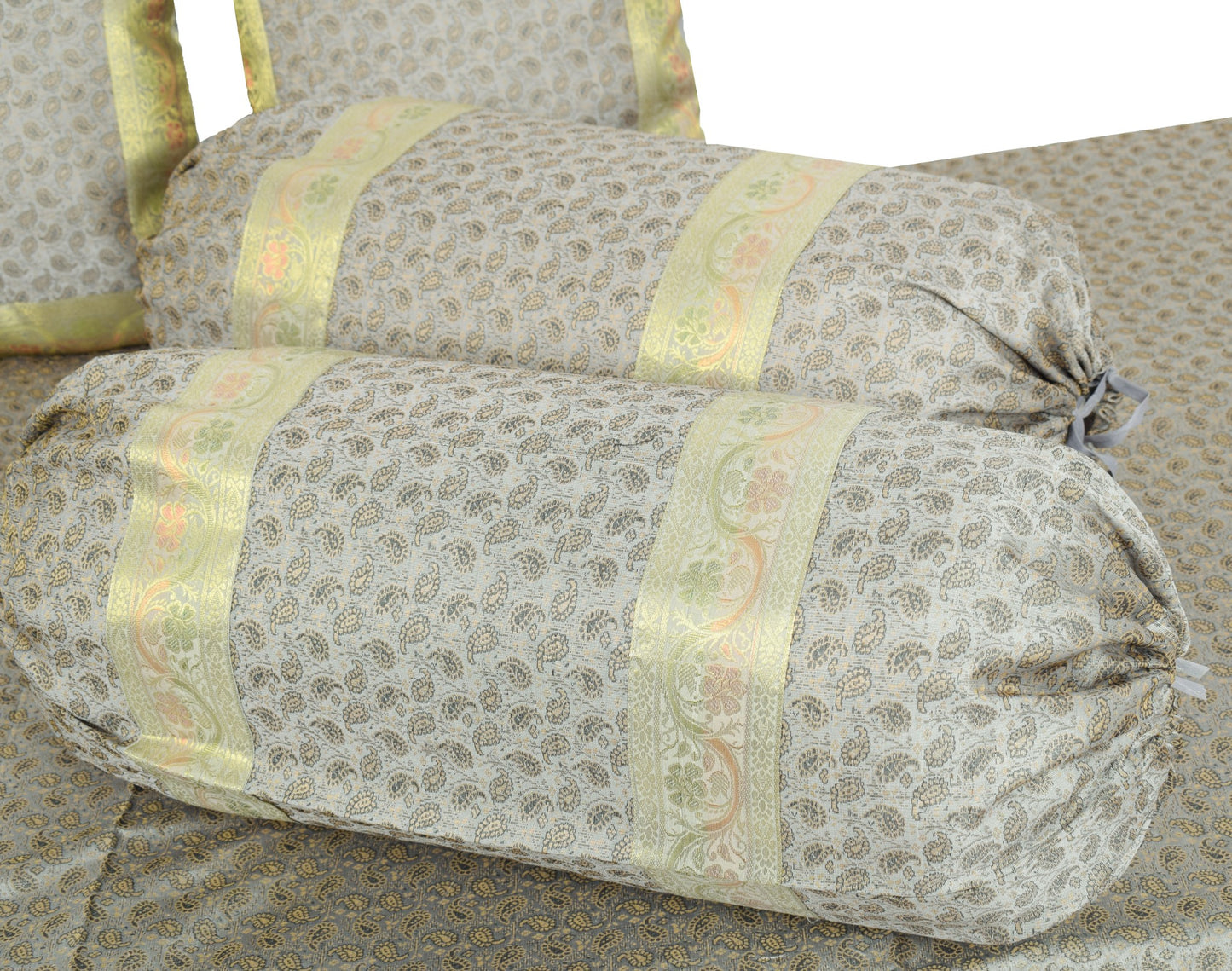 Gray Grace – Banarasi Silk Zari Brocade Diwan Set with Cushions & Bolster Cover