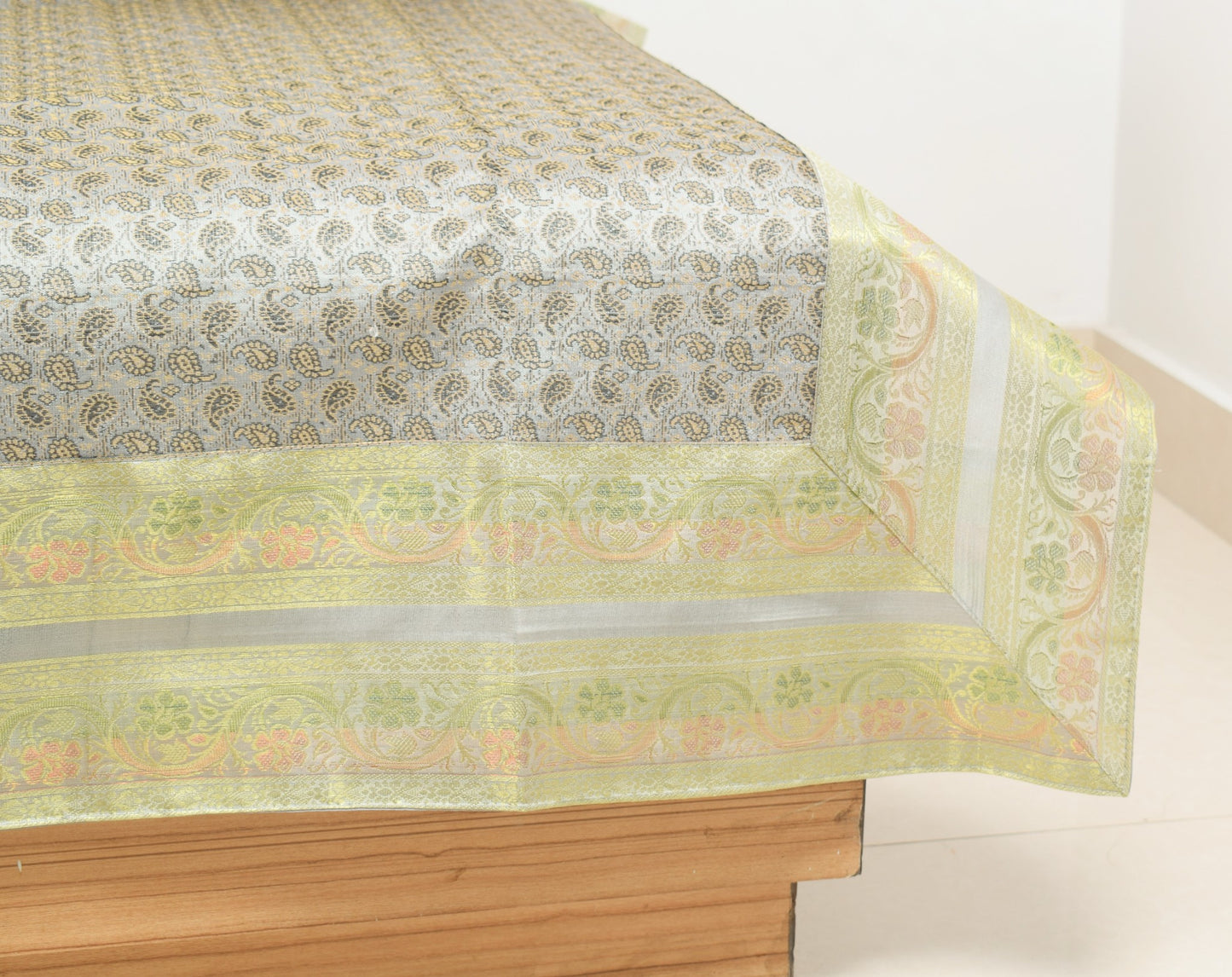 Gray Grace – Banarasi Silk Zari Brocade Diwan Set with Cushions & Bolster Cover