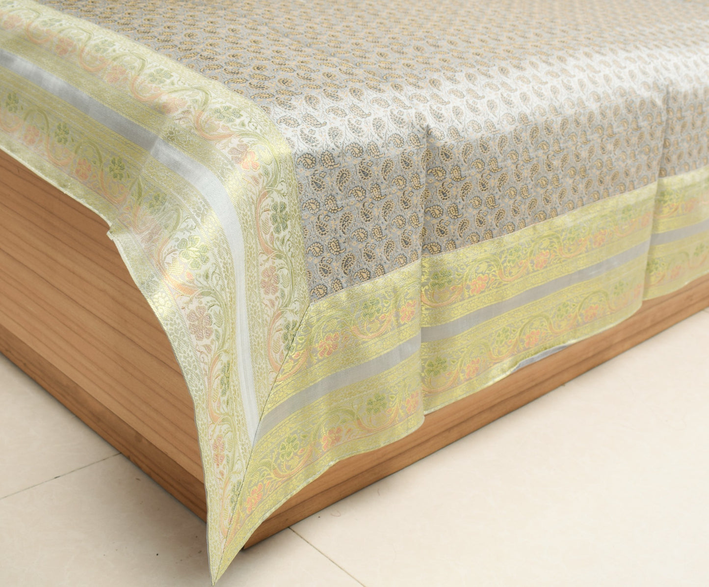 Gray Grace – Banarasi Silk Zari Brocade Diwan Set with Cushions & Bolster Cover