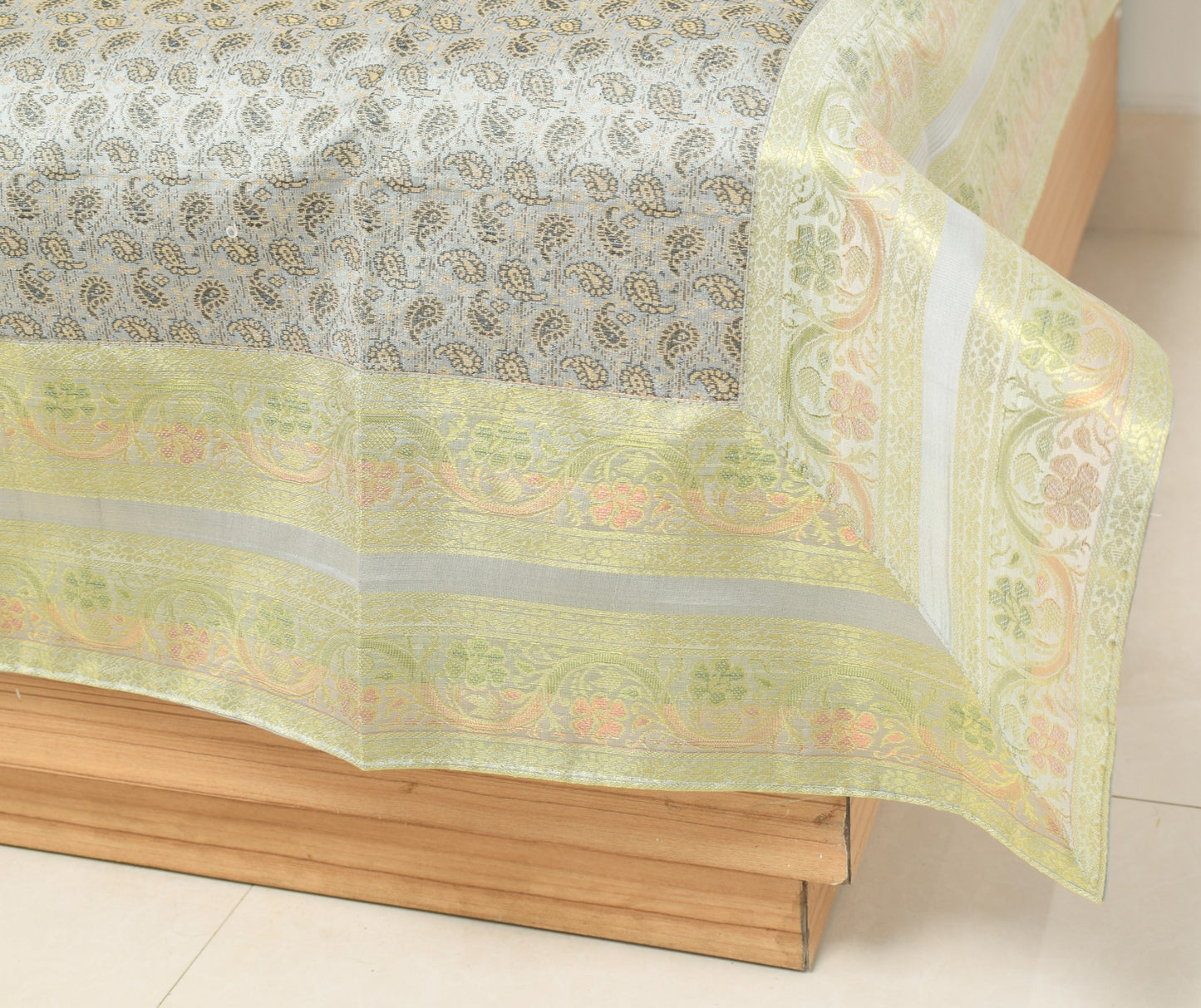 Gray Grace – Banarasi Silk Zari Brocade Diwan Set with Cushions & Bolster Cover