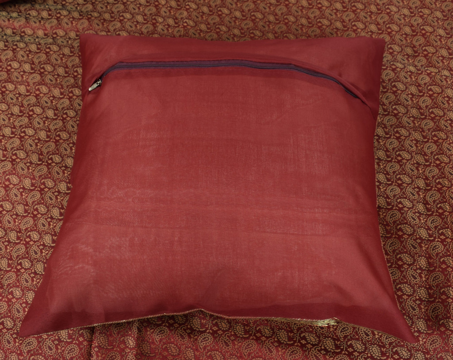 Banarasi Ethnic Maroon Diwan Set Cushion & Bolster Cover Silk Woven Zari Brocade