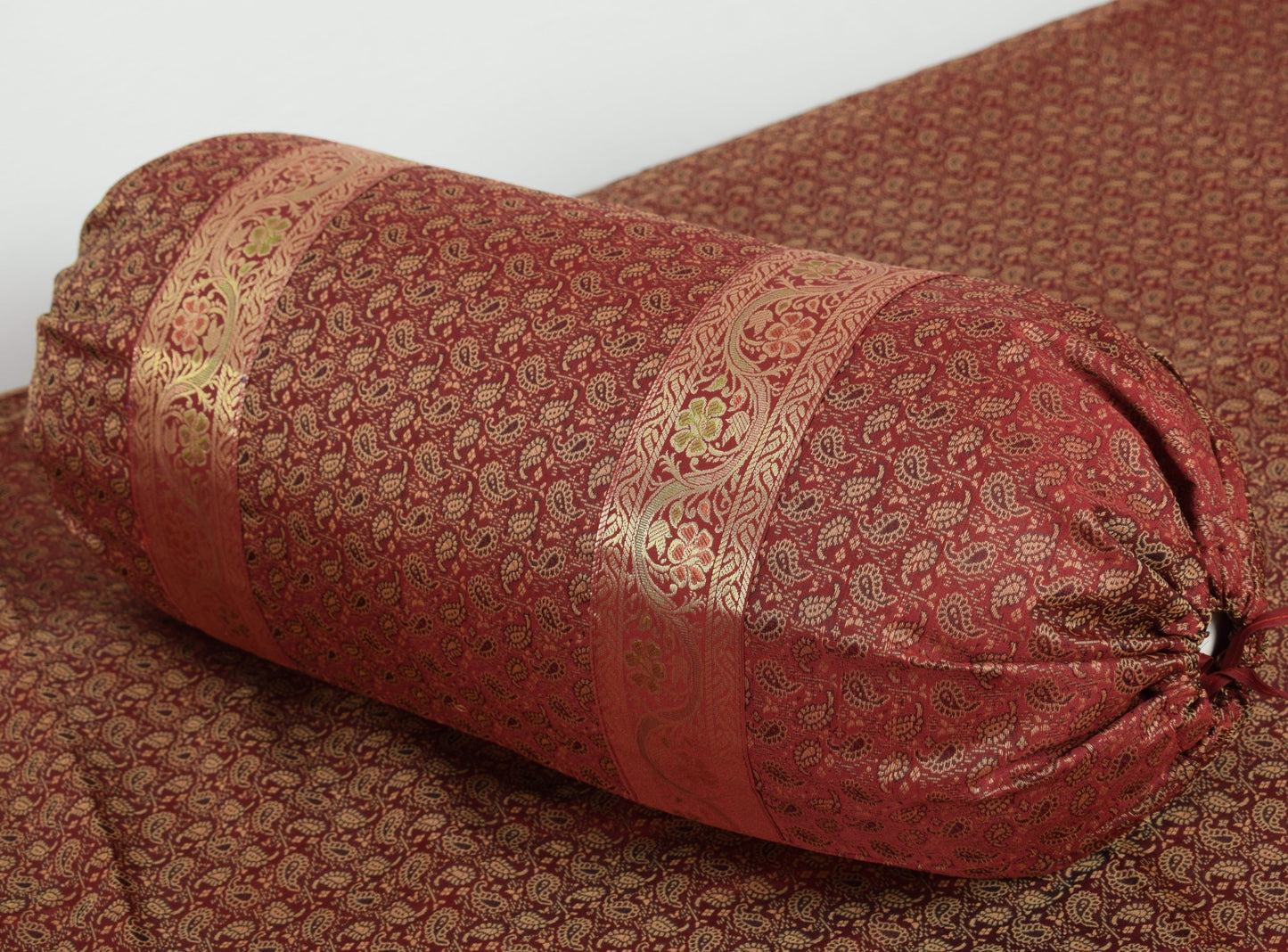 Banarasi Ethnic Maroon Diwan Set Cushion & Bolster Cover Silk Woven Zari Brocade