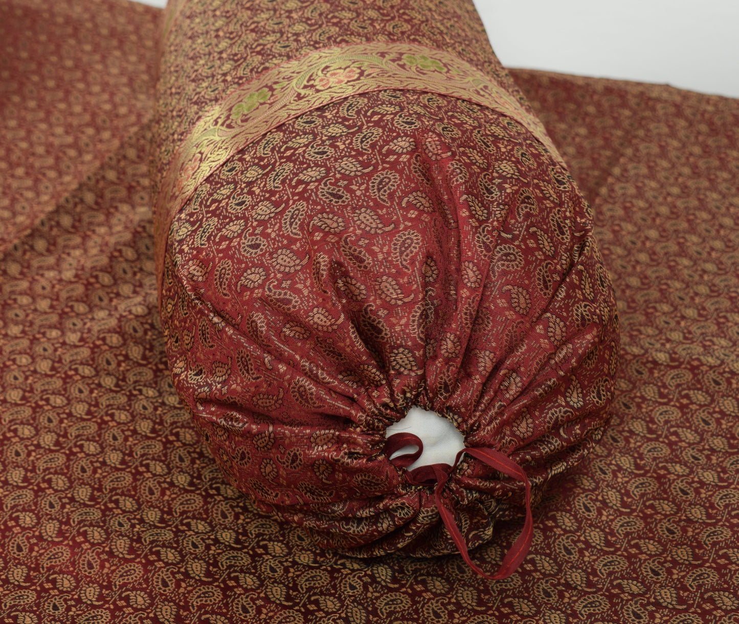Banarasi Ethnic Maroon Diwan Set Cushion & Bolster Cover Silk Woven Zari Brocade