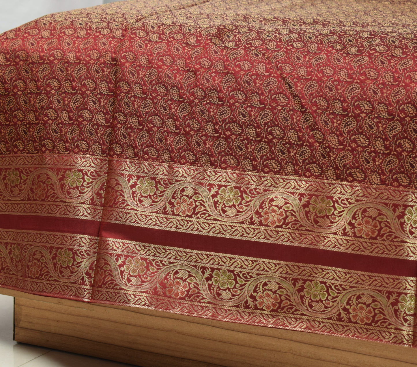 Banarasi Ethnic Maroon Diwan Set Cushion & Bolster Cover Silk Woven Zari Brocade
