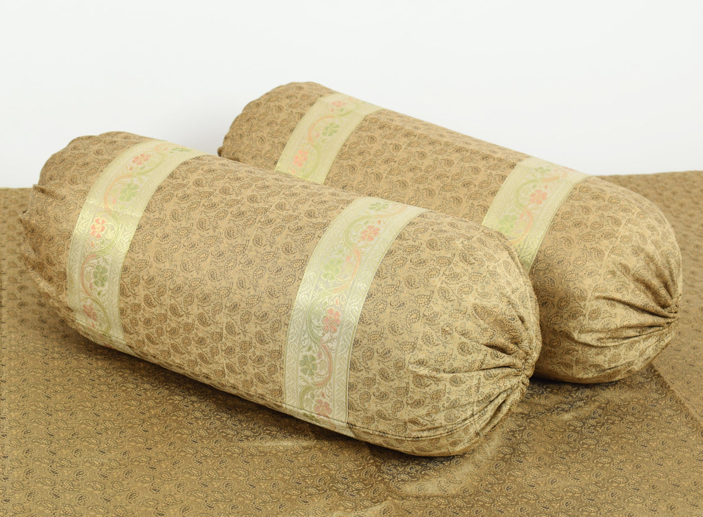 Rich Brown Banarasi Diwan Set – Silk Woven Zari Brocade Cushion & Bolster Cover