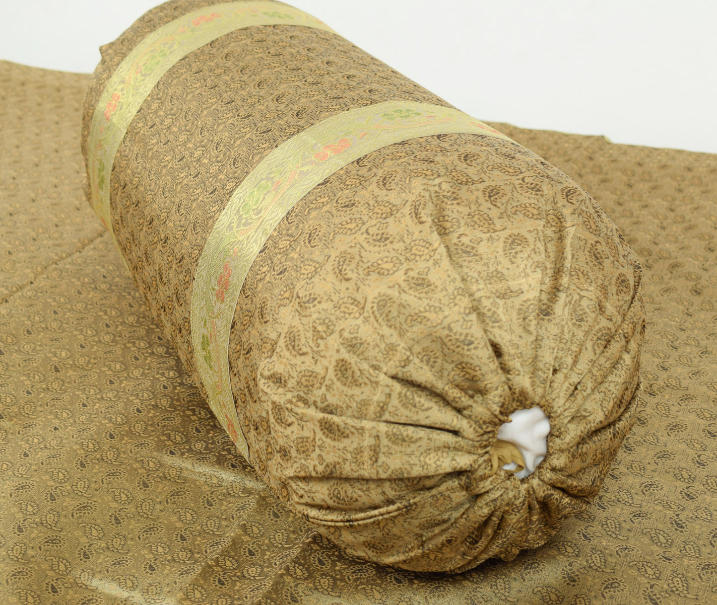 Rich Brown Banarasi Diwan Set – Silk Woven Zari Brocade Cushion & Bolster Cover
