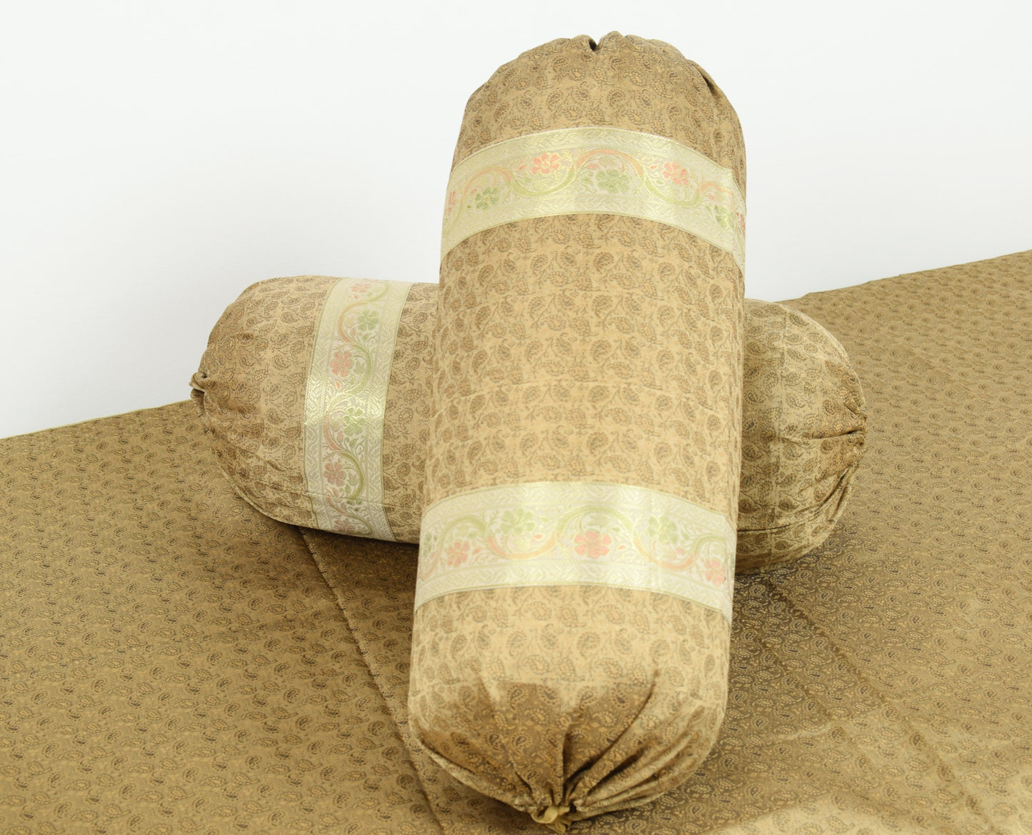 Rich Brown Banarasi Diwan Set – Silk Woven Zari Brocade Cushion & Bolster Cover