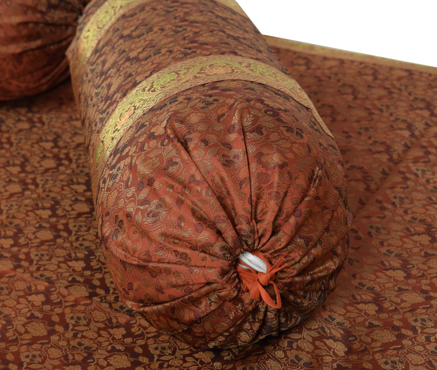 Banarasi Ethnic Diwan Set Brown Silk Woven Zari Brocade Cushion & Bolster Cover