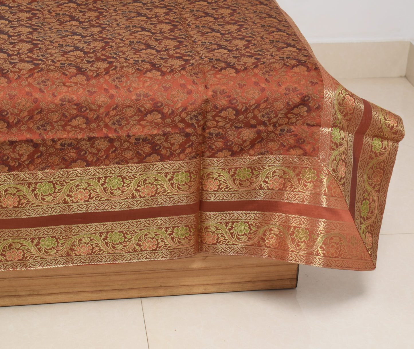 Banarasi Ethnic Diwan Set Brown Silk Woven Zari Brocade Cushion & Bolster Cover