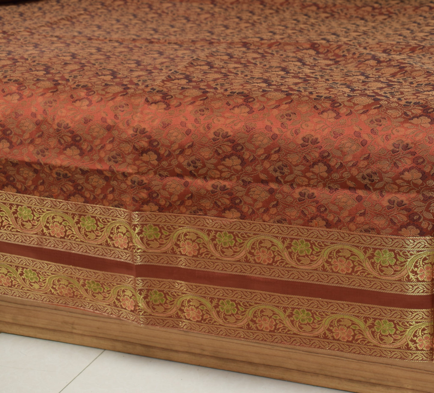 Banarasi Ethnic Diwan Set Brown Silk Woven Zari Brocade Cushion & Bolster Cover