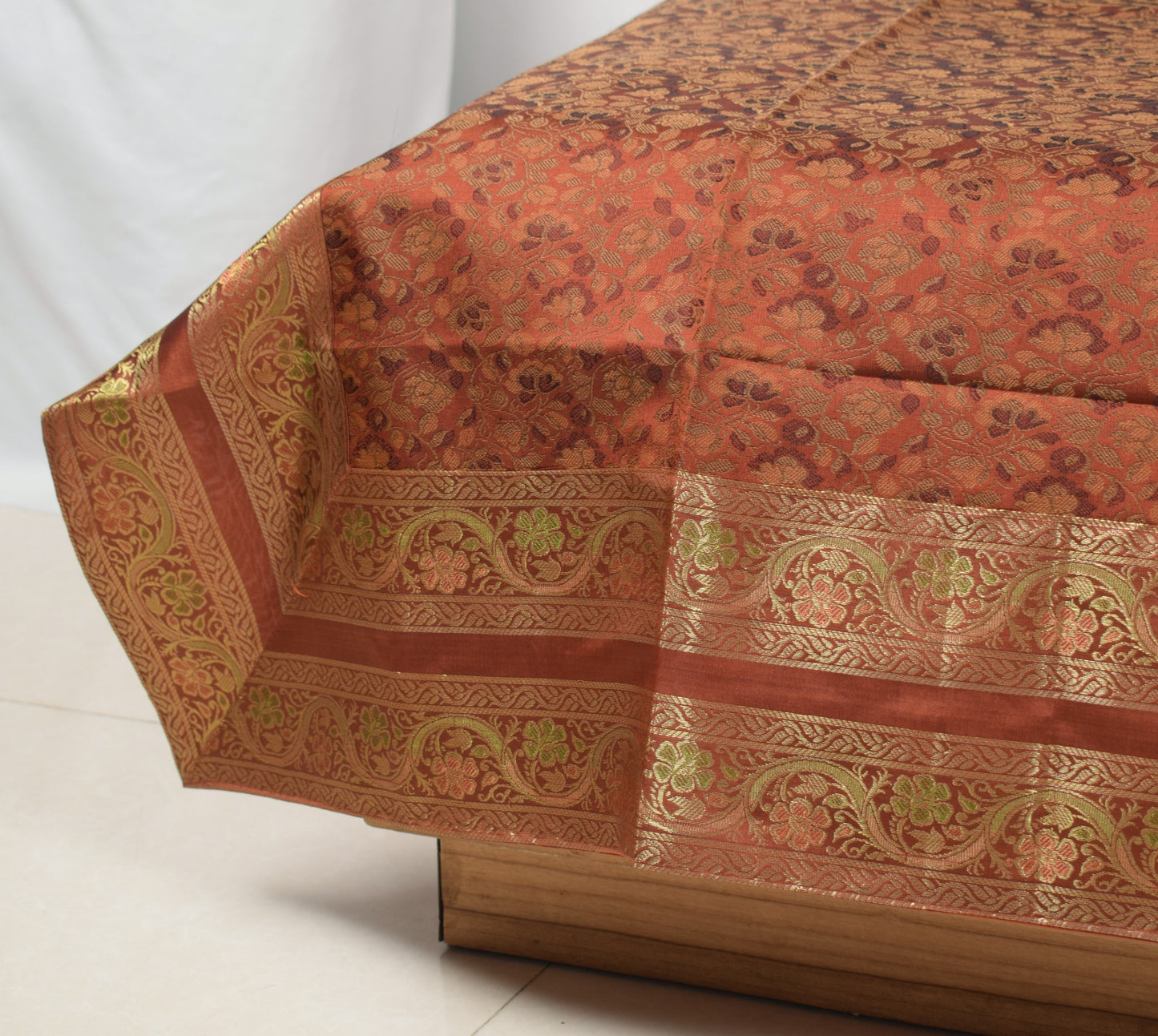 Banarasi Ethnic Diwan Set Brown Silk Woven Zari Brocade Cushion & Bolster Cover