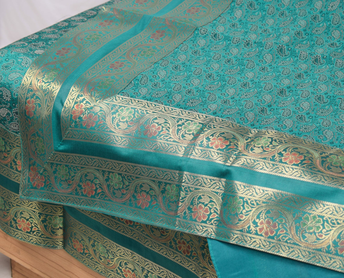 Teal Green – Banarasi Diwan Set Silk & Zari Brocade Cushion and Bolster Cover