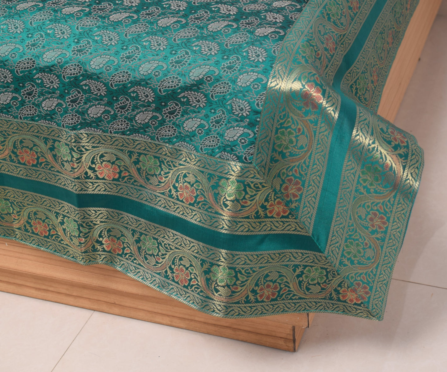Teal Green – Banarasi Diwan Set Silk & Zari Brocade Cushion and Bolster Cover