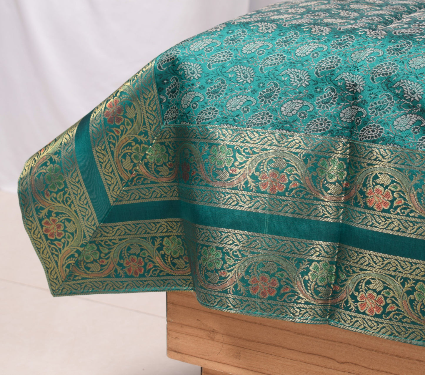 Teal Green – Banarasi Diwan Set Silk & Zari Brocade Cushion and Bolster Cover