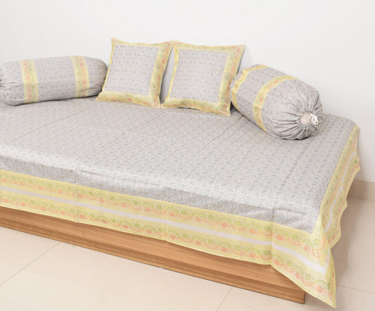 Banarasi Diwan Set– Charm in Silk Woven Zari Brocade Gray Cushion Bolster Cover