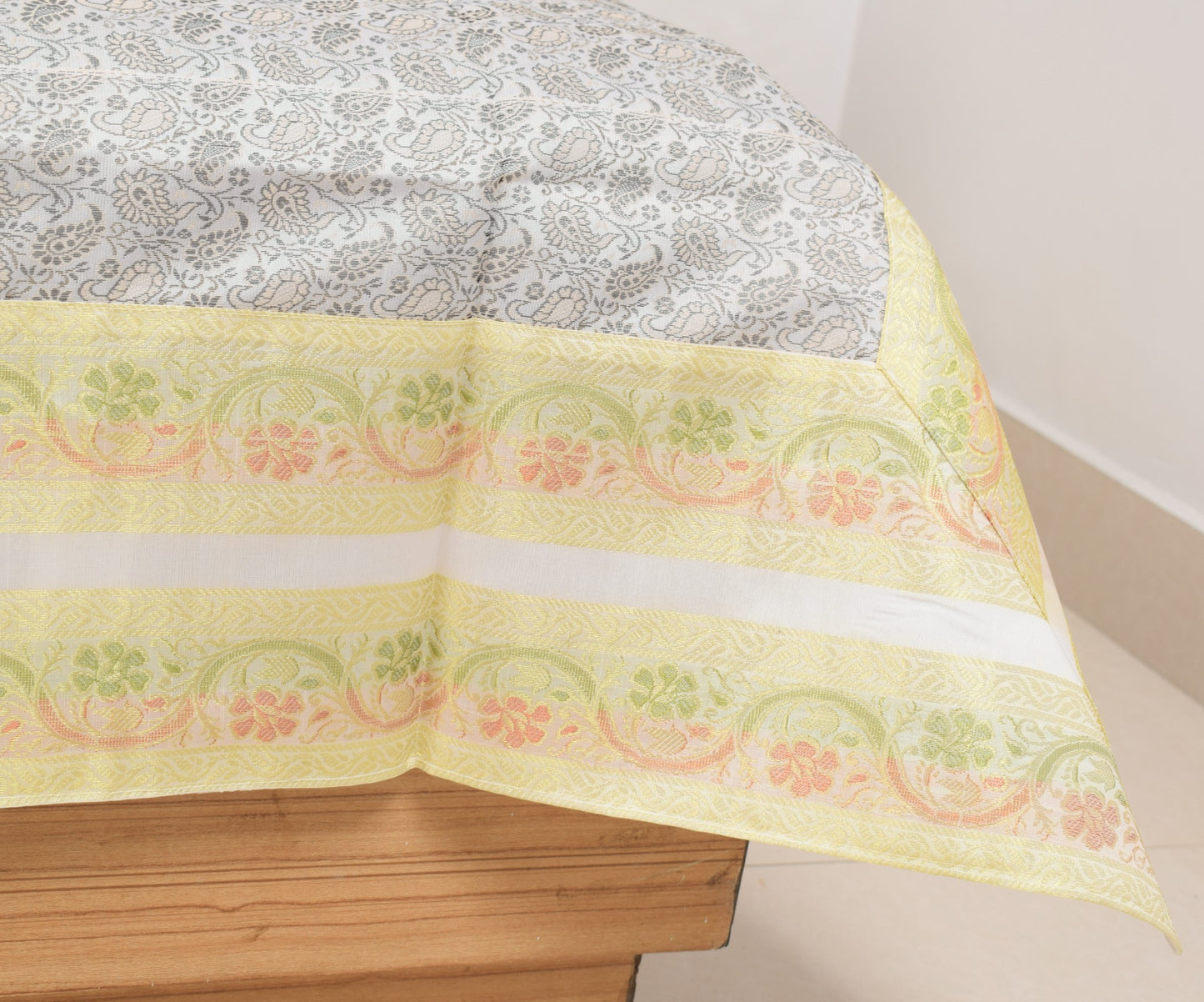 Banarasi Diwan Set– Charm in Silk Woven Zari Brocade Gray Cushion Bolster Cover