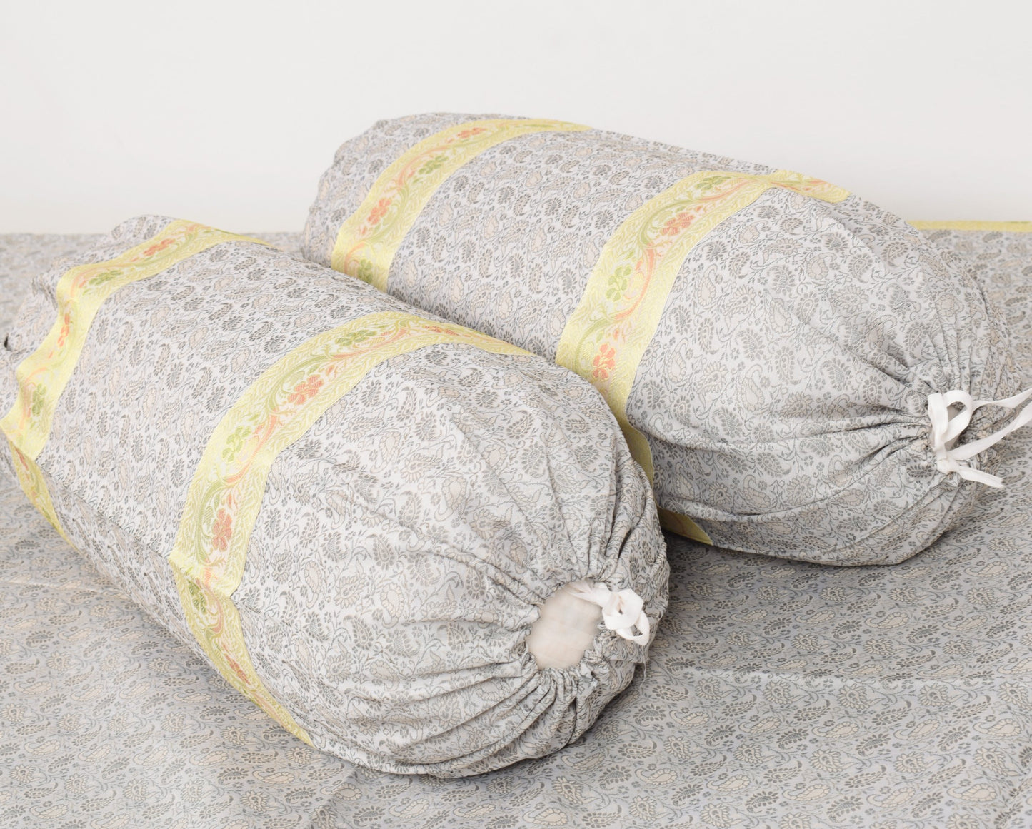 Banarasi Diwan Set– Charm in Silk Woven Zari Brocade Gray Cushion Bolster Cover