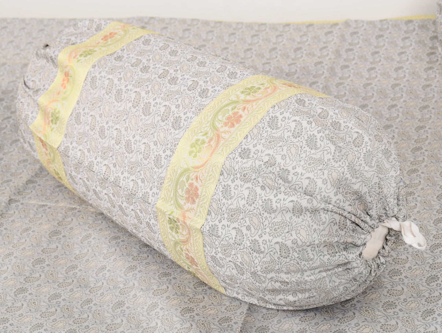 Banarasi Diwan Set– Charm in Silk Woven Zari Brocade Gray Cushion Bolster Cover