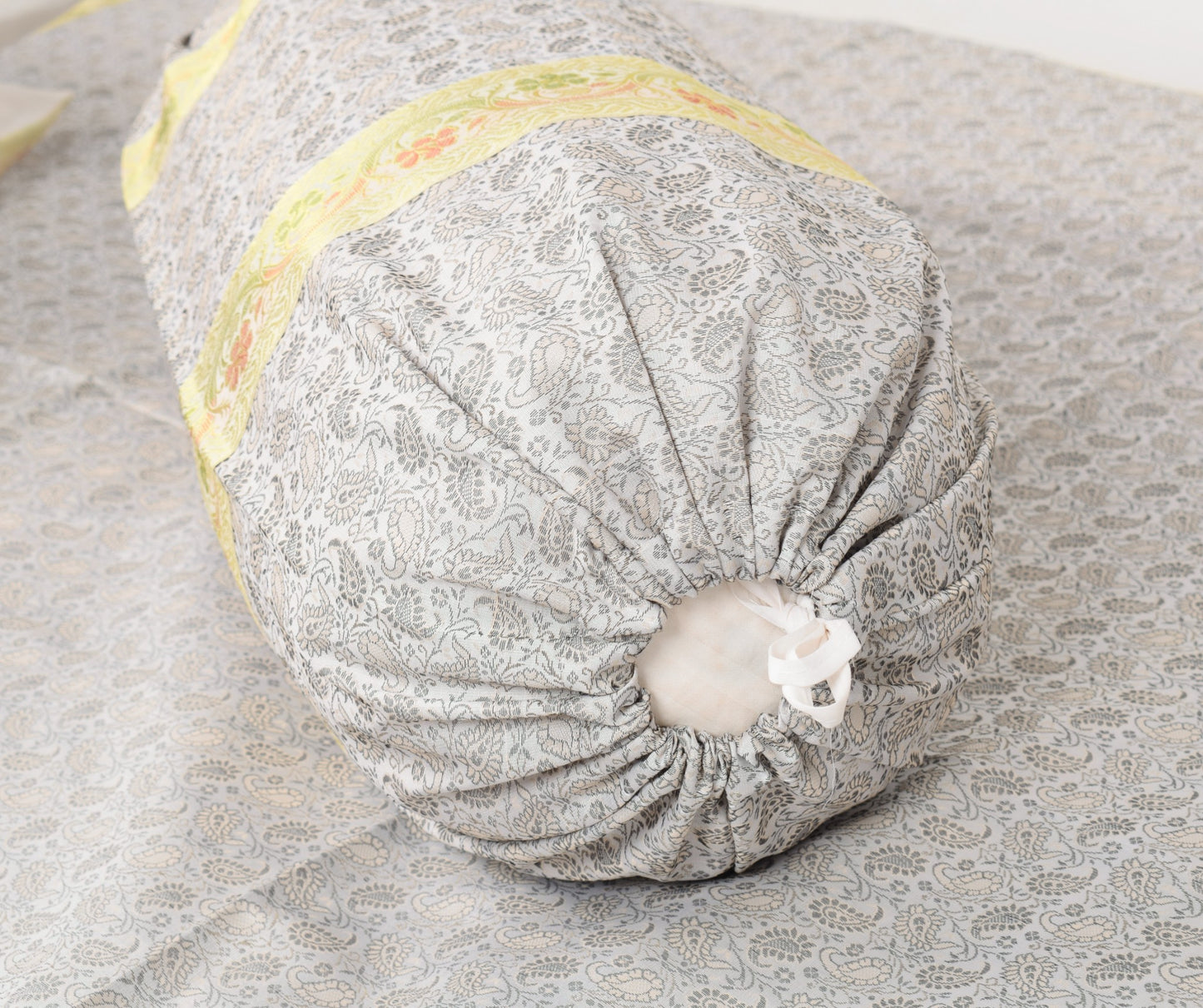 Banarasi Diwan Set– Charm in Silk Woven Zari Brocade Gray Cushion Bolster Cover