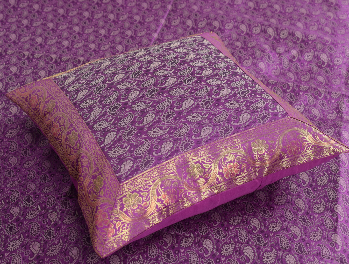 Regal Banarasi Purple Diwan Ensemble Silk & Zari Brocade Cushion & Bolster Cover