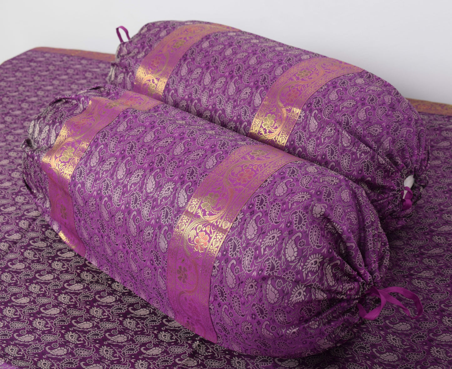 Regal Banarasi Purple Diwan Ensemble Silk & Zari Brocade Cushion & Bolster Cover