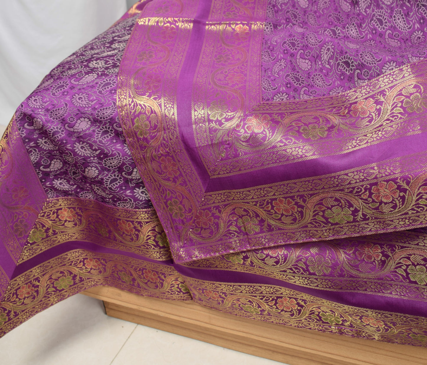 Regal Banarasi Purple Diwan Ensemble Silk & Zari Brocade Cushion & Bolster Cover